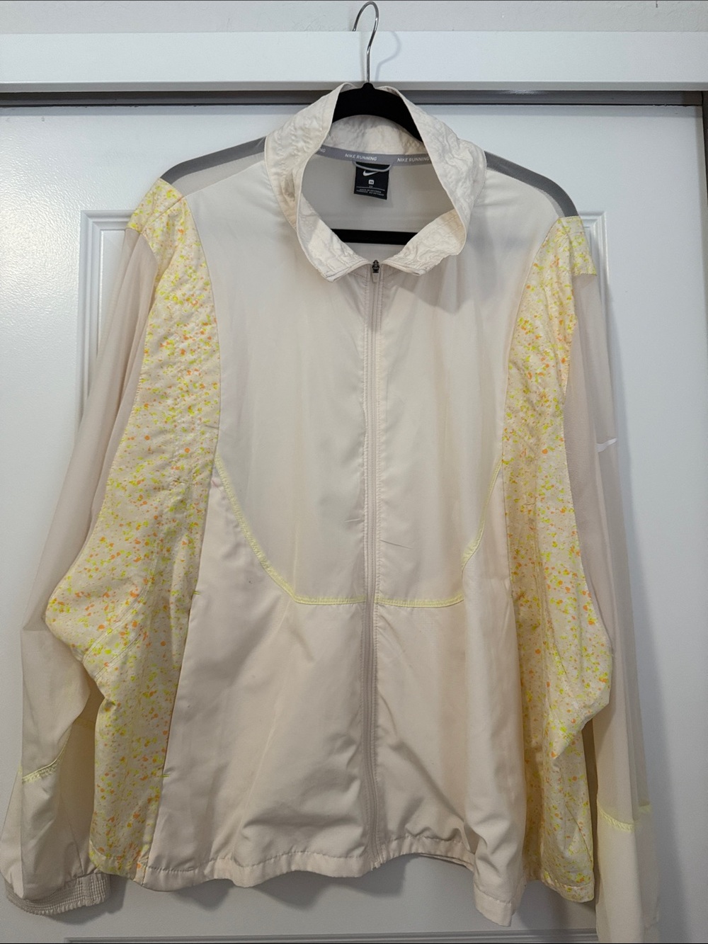 Nike Women's Cream Bomber Jacket with Yellow Print Panels